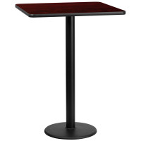Flash Furniture XU-MAHTB-3030-TR18B-GG 30" Square Mahogany Laminate Table Top with 18" Round Bar Height Table Base